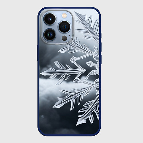 Чехол iPhone 13 Pro Снежинка на черно белое / 3D-Тёмно-синий – фото 1