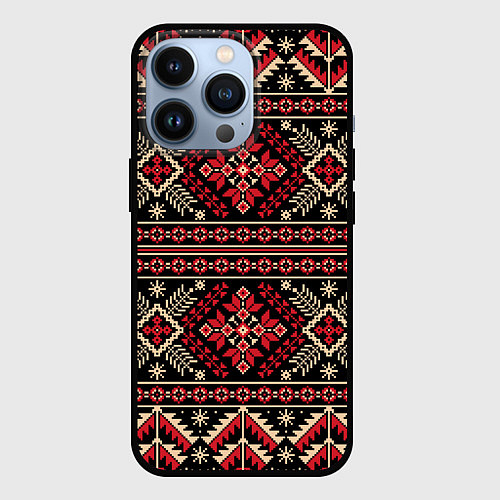Чехол iPhone 13 Pro Этнический славянский орнамент / 3D-Черный – фото 1