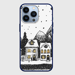 Чехол iPhone 13 Pro Черно-белый новогодний город