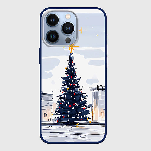 Чехол iPhone 13 Pro Новый год минимализм / 3D-Тёмно-синий – фото 1