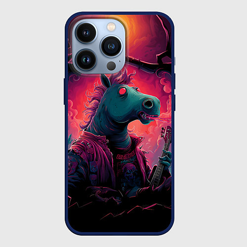 Чехол iPhone 13 Pro Лошадь рок стиль / 3D-Тёмно-синий – фото 1