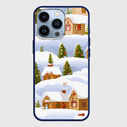 Чехол iPhone 13 Pro Новогодние домики и елочки