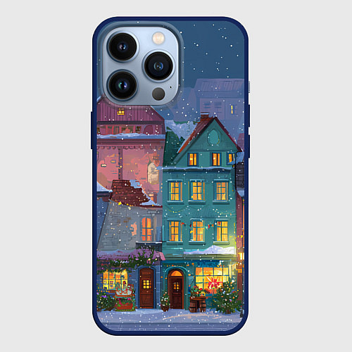 Чехол iPhone 13 Pro Новогодний дворик / 3D-Тёмно-синий – фото 1