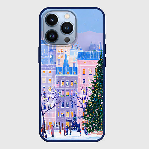 Чехол iPhone 13 Pro Новогодний двор / 3D-Тёмно-синий – фото 1