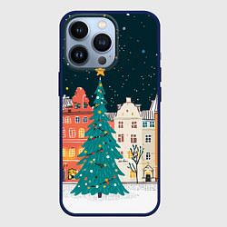 Чехол для iPhone 13 Pro Новогодняя ночь в городе, цвет: 3D-тёмно-синий