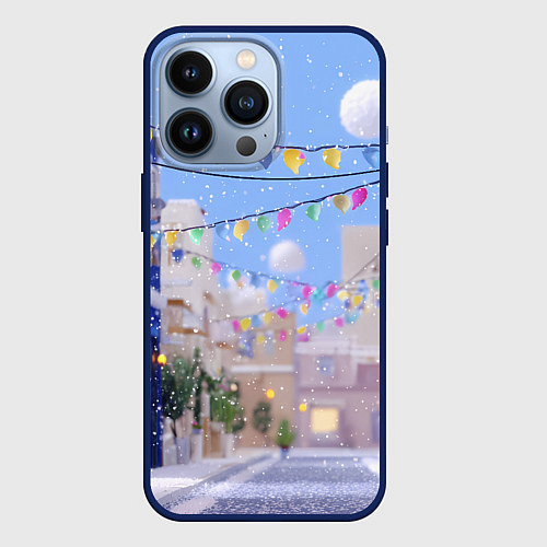 Чехол iPhone 13 Pro Предновогодний праздничный дворик / 3D-Тёмно-синий – фото 1
