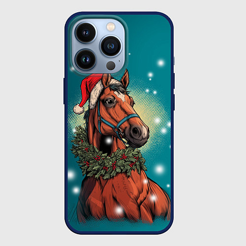 Чехол iPhone 13 Pro Конь в шапке / 3D-Тёмно-синий – фото 1