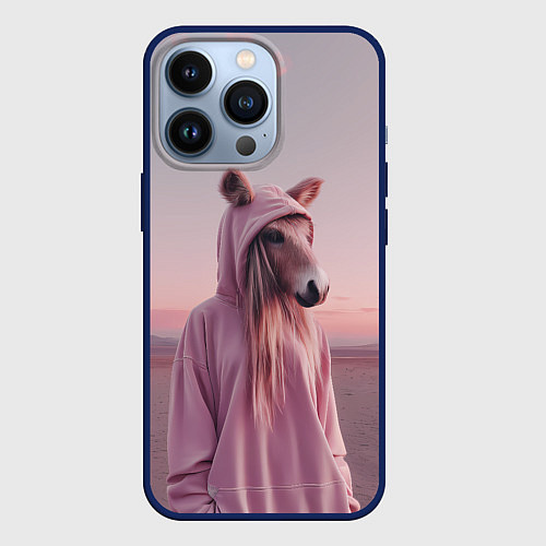 Чехол iPhone 13 Pro Лошадка в худи / 3D-Тёмно-синий – фото 1
