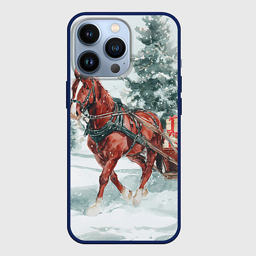 Чехол iPhone 13 Pro Новогодняя лошадка 2026 / 3D-Тёмно-синий – фото 1