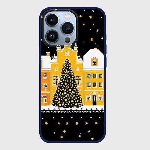 Чехол iPhone 13 Pro Новогодняя ночь в городе / 3D-Тёмно-синий – фото 1