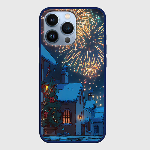 Чехол iPhone 13 Pro Праздничный новогодний салют / 3D-Тёмно-синий – фото 1