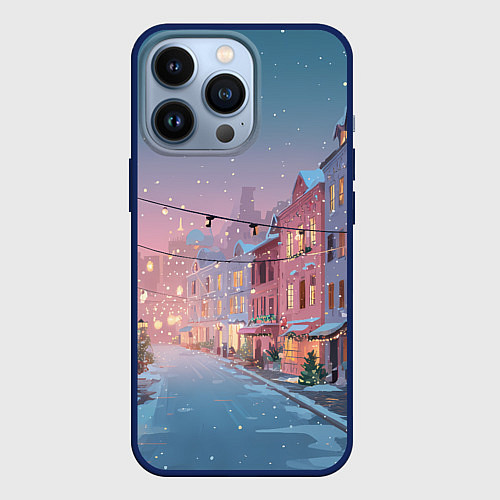 Чехол iPhone 13 Pro Новогодняя улица / 3D-Тёмно-синий – фото 1