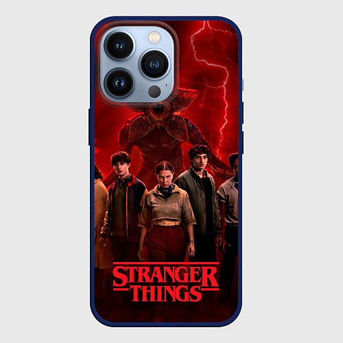 Чехол iPhone 13 Pro Герои и демогоргон Загадочные события финал / 3D-Тёмно-синий – фото 1