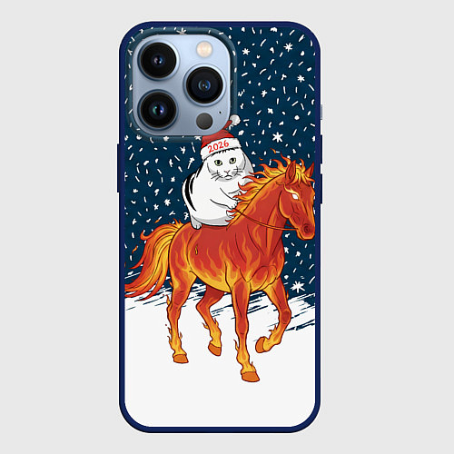 Чехол iPhone 13 Pro Кот Бендер и огненный конь - 2026 / 3D-Тёмно-синий – фото 1