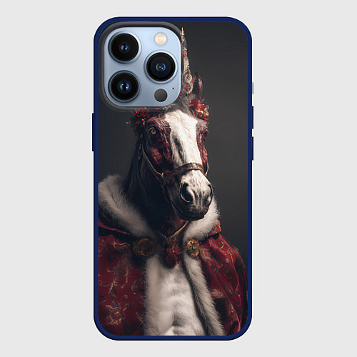 Чехол iPhone 13 Pro Лошадь в новогоднем костюме / 3D-Тёмно-синий – фото 1