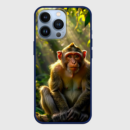 Чехол iPhone 13 Pro Лесная обезьянка / 3D-Тёмно-синий – фото 1