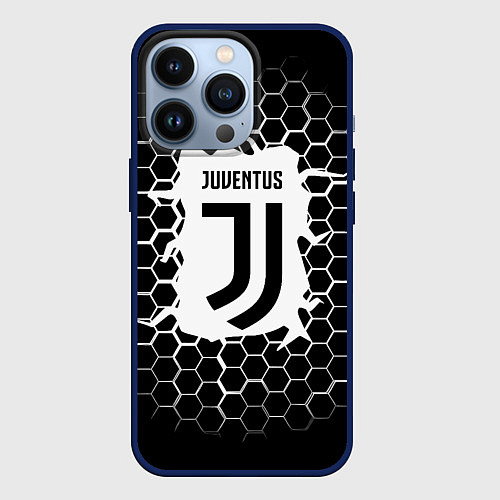 Чехол iPhone 13 Pro Juventus соты текстура краски / 3D-Тёмно-синий – фото 1