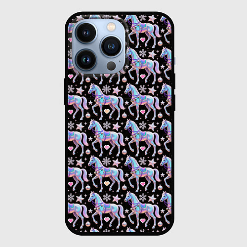 Чехол iPhone 13 Pro Новогодние лошади y2k / 3D-Черный – фото 1