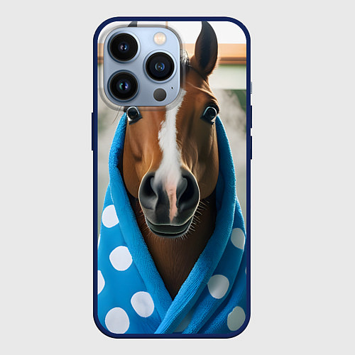 Чехол iPhone 13 Pro Лошадь в ванной / 3D-Тёмно-синий – фото 1