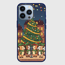 Чехол для iPhone 13 Pro Новогодний хор лошадок, цвет: 3D-тёмно-синий