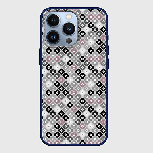Чехол iPhone 13 Pro Цветочный серо-розовый узор ретро / 3D-Тёмно-синий – фото 1