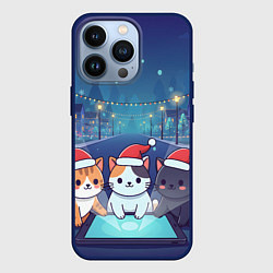 Чехол iPhone 13 Pro Новогодние котики с планшетом