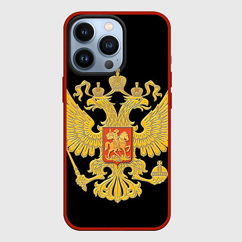 Чехол iPhone 13 Pro Герб России: золото / 3D-Красный – фото 1