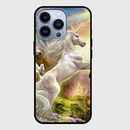 Чехол iPhone 13 Pro Радужный единорог / 3D-Черный – фото 1