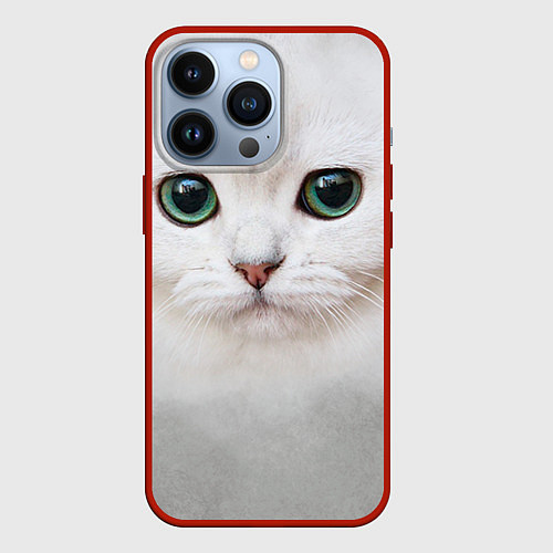 Чехол iPhone 13 Pro Белый котик / 3D-Красный – фото 1