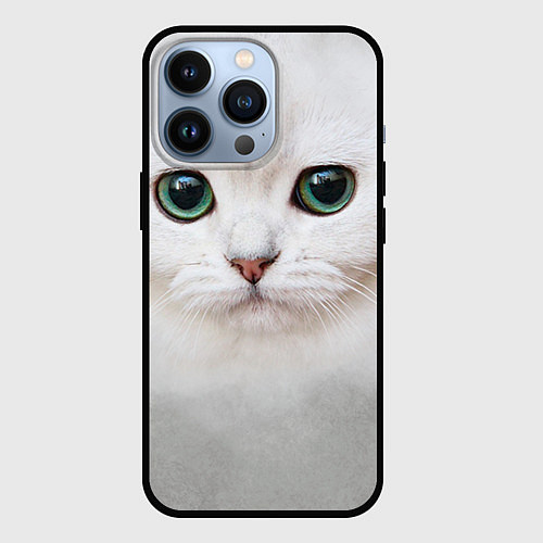 Чехол iPhone 13 Pro Белый котик / 3D-Черный – фото 1
