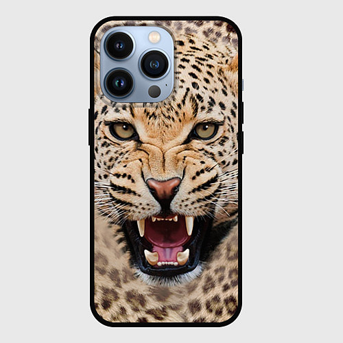 Чехол iPhone 13 Pro Взгляд леопарда / 3D-Черный – фото 1