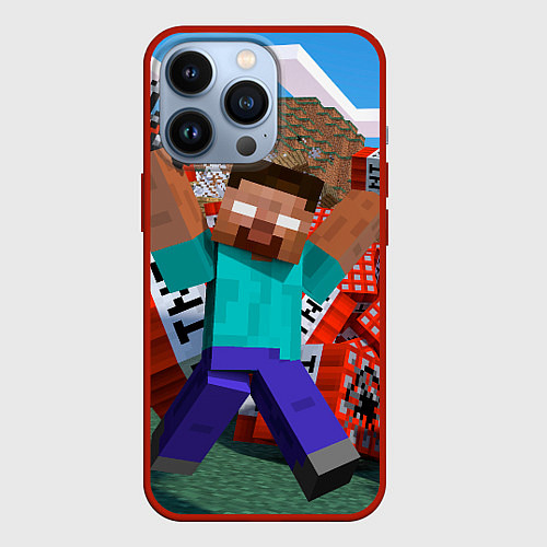 Чехол iPhone 13 Pro Minecraft Man / 3D-Красный – фото 1