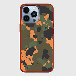 Чехол для iPhone 13 Pro Камуфляж: хаки/оранжевый, цвет: 3D-красный