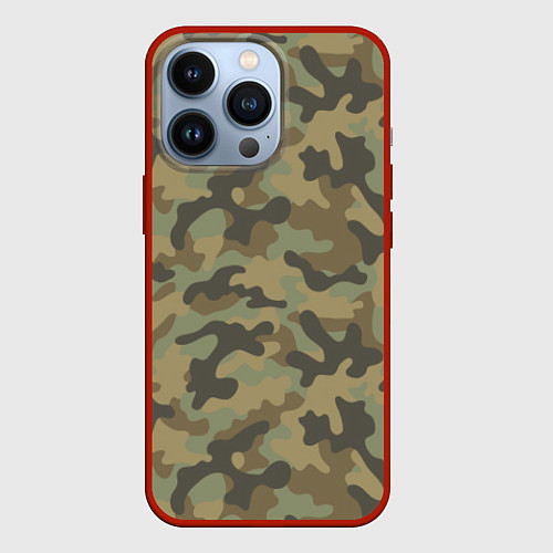 Чехол iPhone 13 Pro Камуфляж: хаки / 3D-Красный – фото 1