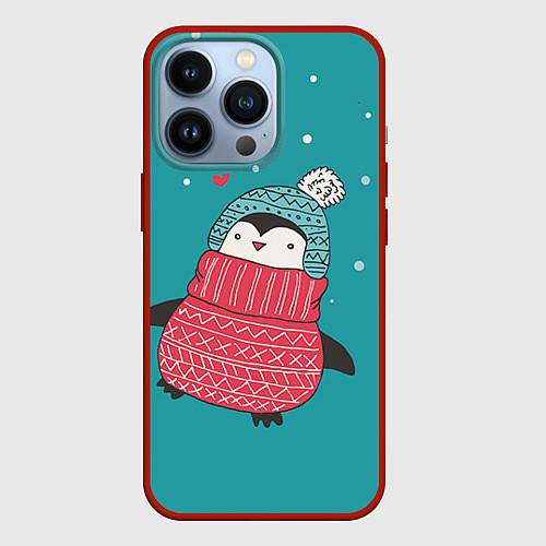 Чехол iPhone 13 Pro Пингвинчик / 3D-Красный – фото 1
