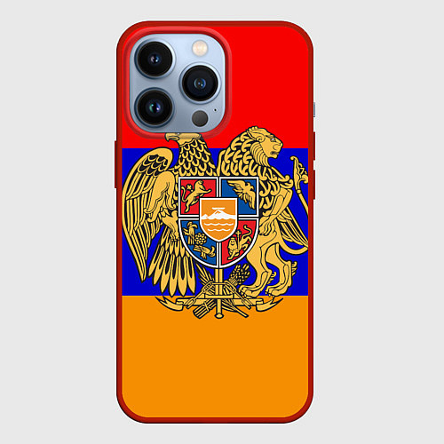Чехол iPhone 13 Pro Герб и флаг Армении / 3D-Красный – фото 1