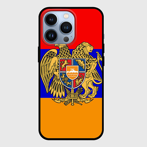 Чехол iPhone 13 Pro Герб и флаг Армении / 3D-Черный – фото 1