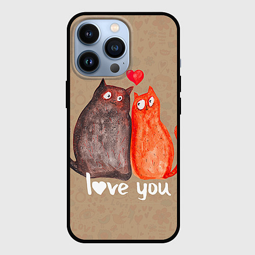 Чехол iPhone 13 Pro Влюбленные котики / 3D-Черный – фото 1