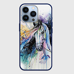 Чехол для iPhone 13 Pro Акварельная лошадь, цвет: 3D-тёмно-синий