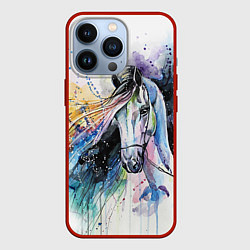 Чехол для iPhone 13 Pro Акварельная лошадь, цвет: 3D-красный
