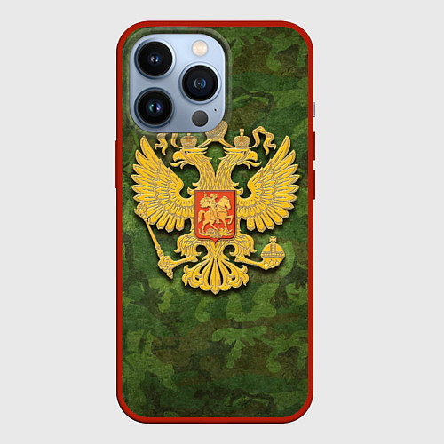 Чехол iPhone 13 Pro Герб на камуфляже / 3D-Красный – фото 1