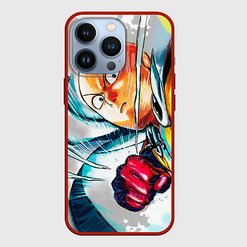 Чехол iPhone 13 Pro One Punch Man Rage / 3D-Красный – фото 1
