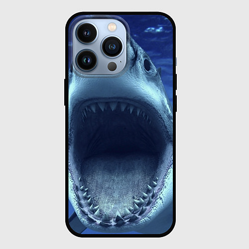 Чехол iPhone 13 Pro Белая акула / 3D-Черный – фото 1