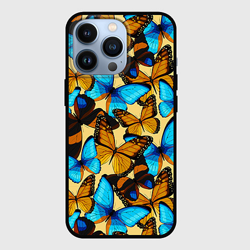 Чехол iPhone 13 Pro Бабочки / 3D-Черный – фото 1