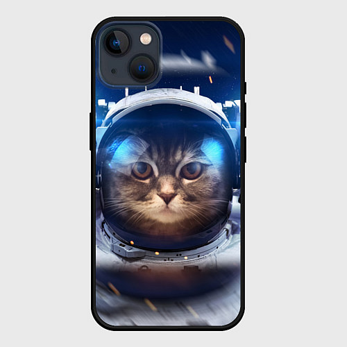 Чехол iPhone 14 Plus Кот-космонавт / 3D-Черный – фото 1