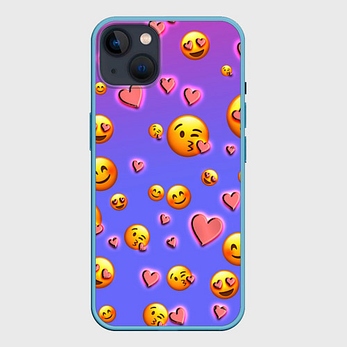 Чехол iPhone 14 Plus Очень много эмодзи / 3D-Голубой – фото 1