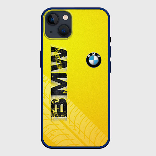 Чехол iPhone 14 Plus BMW СЛЕДЫ ШИН БМВ / 3D-Тёмно-синий – фото 1