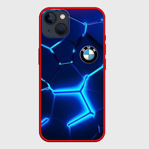 Чехол iPhone 14 Plus BMW LOGO 3Д ПЛИТЫ ГЕОМЕТРИЯ / 3D-Красный – фото 1