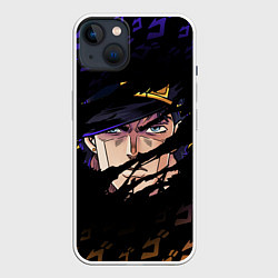 Чехол для iPhone 14 Plus JOJOS BIZARRE ADVENTURE ЛИЦО ГЕРОЯ, цвет: 3D-белый