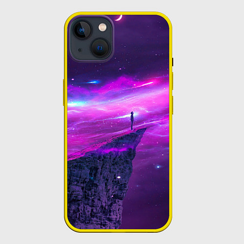 Чехол iPhone 14 Plus Наедине со вселенной Alone with the universe / 3D-Желтый – фото 1